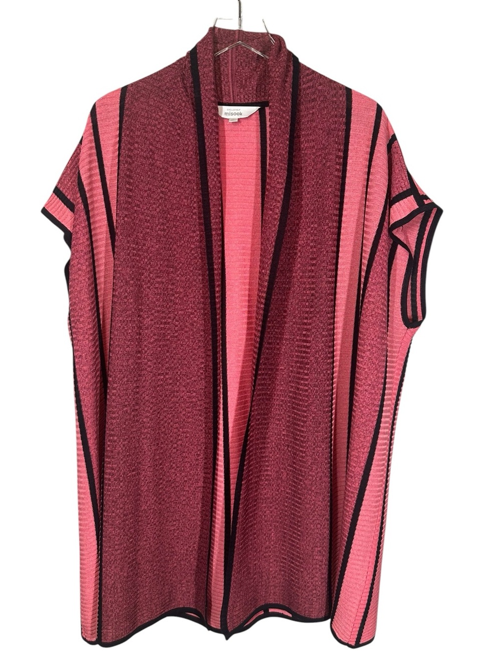 EXCLUSIVELY MISOOK Women's Large Pink Color block Striped Open Front Cardigan